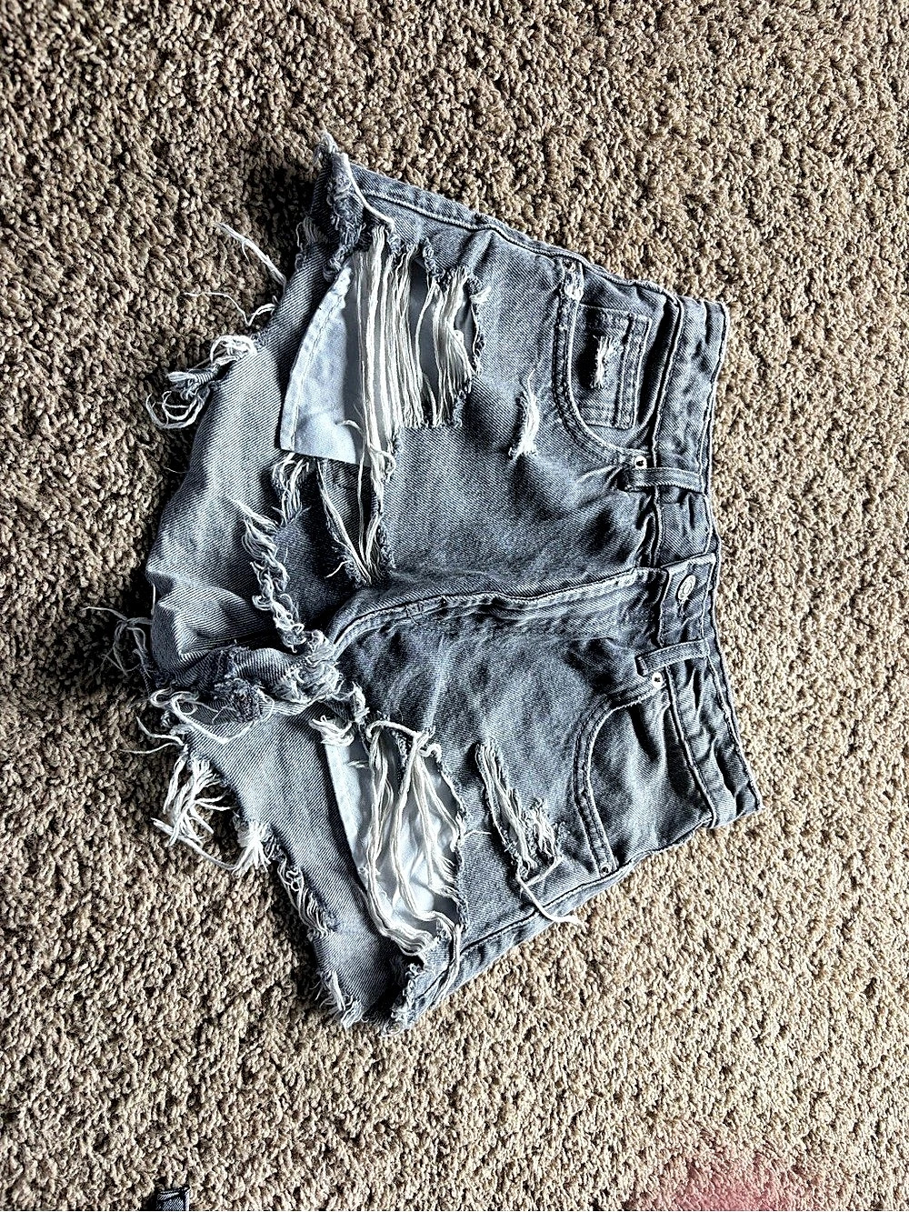 Distressed Jean Shorts in Gray